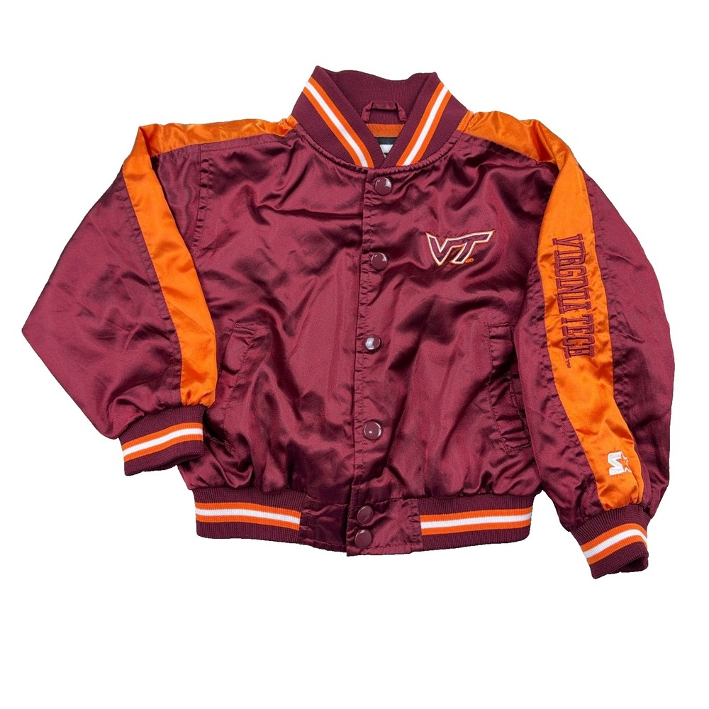 Vintage Virginia Tech Hokies Starter Jacket Baby 4T Maroon Satin Y2K Bomber Kids